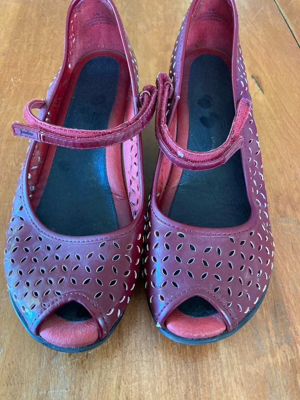 Women’s Jambu Red Mary Jane Peep-Toe Wedges